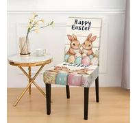 boiszeda Dining Chair Seat Covers Set of 1/2/4/6 Easter Chair Covers, Floral Bunny Print High Back Covers for Party Easter Decorations Indoor