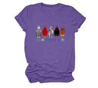 boiszeda It's Ok to Be Different T-Shirt Cute Fun Chicken Graphic Women's Crew Neck Summer Top Purple