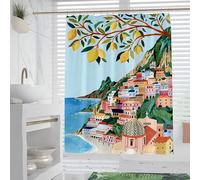 boiszeda Mediterranean-Style Shower Curtain Waterproof Home Bathroom Curtain Thickened Polyester Material with Hooks