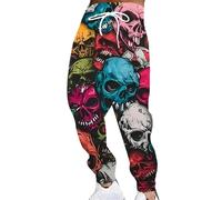 boiszeda Men's Cool Novelty Trousers Gothic Skull Pattern 3D Print Drawstring Elastic Waist Jogger Pants