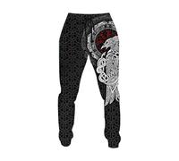 boiszeda Men's Viking Trousers Retro Nordic Mythology Viking 3D Print Drawstring Elastic Waist Jogger Pants