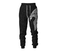 boiszeda Men's Viking Trousers Retro Nordic Mythology Viking 3D Print Drawstring Elastic Waist Jogger Pants
