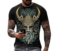 boiszeda Retro Viking T-Shirt Men's Viking Tattoo Pattern 3D Printed T-Shirt