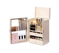 Boîte de rangement pour le maquillage Elegant Dustproof Makeup Storage Organizer Box, Waterproof Large Cosmetics Organizer Storage Cabinet with Door and Drawers, Skincare Cosmetic Display Cases for Co