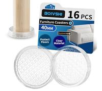 BOIVSHI Ø40mm Carpet Protector Cups, Trasnparent Furniture Coaster, Clear Castor Cups, Sofa Leg Floor Protectors 16PCS
