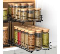 BOIVSHI Spice Rack, Pull Out Spice Racks Organizer for Cabinet, Height Adjustable Heavy Duty Metal Basket for Inside Cabinets & Pantry Closet (2 Tier,7.5''Wx10.5''Dx9.5''H)