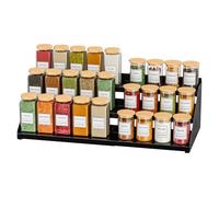 BOIVSHI Wide Extendable Spice Rack Standing, Black Kitchen Shelf for Inside Cupboard Organisation, Spice Cabinet for the Kitchen, No Drill