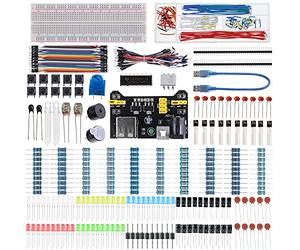 BOJACK 37 Values 480 Pcs Electronics Component Fun Kit with Power Supply Module, Jumper Wire,Precision Potentiometer,830 tie-Points Breadboard Compatible with STM32,Raspberry Pi,Arduino