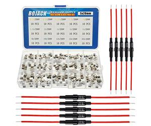 BOJACK 5x20 mm Fuse Holder Inline Screw Type with 16 AWG Red Wire + 15 Values 150 Pcs 5x20mm Fast Blow Glass Fuses 250 V 0.1 0.2 0.25 0.5 1 1.5 2 3 4 5 8 10 12 15 20A Assortment Kit