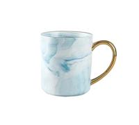 BOJHGO 1/2PCS 400ml Ceramic Mug Gold Rim Coffee Cup Couple Anniversary Breakfast Oatmeal Teacup Milk Cup for Gifts(Blue Only Cup)