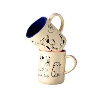 BOJHGO 2PCS Ceramic Cat & Dog Couple Mug Heat Resistant Milk Coffee Mug Hand Painted Household Juice Cup Microwave Safe for Gifts