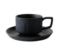 BOJHGO 2PCS Couple Mugs Solid Ceramic Cup and Plate Set Coffee Milk Mugs Rock Patterned Cup for Gifts(Black)