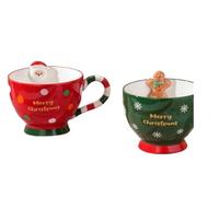 BOJHGO 2PCS Santa Claus Coffee Cup Cartoon Ceramic Table Top Mug Embossed Breakfast Oat Drink Milk Mug for Gifts