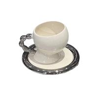 BOJHGO 2PCS Tea Coffee Cup Saucer Delicate Ceramic Couple Mug Latte Art Coffee Cup Home Breakfast Mug for Gifts(White)