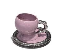 BOJHGO 2PCS Tea Coffee Cup Saucer Delicate Ceramic Couple Mug Latte Art Coffee Cup Home Breakfast Mug for Gifts(Purple)