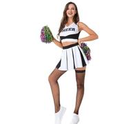 BOJHGO 2sets Womens Adult Schoolgirl Role Play Uniform Cheerleader For Halloween Costume Crop Top With Mini Pleated Skirt For Stage Performance, Party Wear(Small)