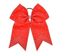 BOJHGO 5PCS Cheer Solid Color Big Bows with Elastic Hair Ties for Girls Ribbon Bowknot Band Rubber Headwear(RED)