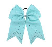 BOJHGO 5PCS Cheer Solid Color Big Bows with Elastic Hair Ties for Girls Ribbon Bowknot Band Rubber Headwear(Blue)