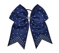 BOJHGO 5PCS Cheer Solid Color Big Bows with Elastic Hair Ties for Girls Ribbon Bowknot Band Rubber Headwear(DEEP Blue)