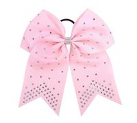 BOJHGO 5PCS Cheer Solid Color Big Bows with Elastic Hair Ties for Girls Ribbon Bowknot Band Rubber Headwear(Pink)