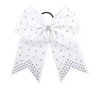 BOJHGO 5PCS Cheer Solid Color Big Bows with Elastic Hair Ties for Girls Ribbon Bowknot Band Rubber Headwear(WHTE)