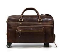 BOJHGO Genuine Leather Hand Laugage Travel Bag with Wheels Men Women Rolling Duffle Bags with Rollers Handbags Travel Gear(Design5)