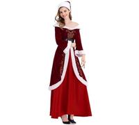 BOJHGO Red Deluxe Velvet Christmas Costumes Family Couples Santa Claus Cosplay Clothing Adult Dress Women Set for Christmas Party(XXL,Women's suit)