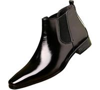 Bojiacha Men's big size Chelsea Ankle Boots in Patent Leather - Stylish Pointed Toe Design with Slip-On Elastic Gusset