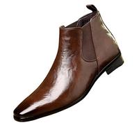 Bojiacha Men's big size Chelsea Ankle Boots in Patent Leather - Stylish Pointed Toe Design with Slip-On Elastic Gusset