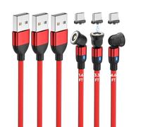 Bojianxin Magnetic Charging Cable Type C (3 Pack, 1.6ft/3.3ft/6.6ft), 540° Rotation Magnet Charger Cable USB C Phone Charger Compatibility with Type C Phone/Tablet/Laptop Devices (Red)