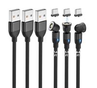 Bojianxin Magnetic Charging Cable Type C (3 Pack, 1.6ft/3.3ft/6.6ft), 540° Rotation Magnet Charger Cable USB C Phone Charger Compatibility with Type C Phone/Tablet/Laptop Devices (Black)