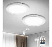 Bojim 2-Pack Battery Operated Motion Sensor Ceiling Light Indoor for Shed Garage, 5000mAh, USB Rechargeable LED Nightlight, Wireless Bathroom Lamp, Automatic Lamp for Loft Porch Attic