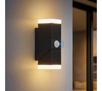 Bojim Outdoor LED Wall Lights Mains Powered with Motion Sensor, Dusk Till Dawn Outside Black Porch Light, Up and Down Front Door Light, IP65 Waterproof for Garden, Garage, Patio, Modern, Aluminium