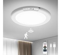 Bojim Rechargeable Motion Sensor Ceiling Light for Shed Garage Shower Loft, 5000mAh Battery IP44 Waterproof USB Adhesive Portable No Wiring Bathroom Light 1 Pack