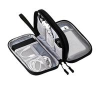 Bojiwavawd Cable Organiser Bag, Portable Travel Electronics Storage Pouch, Durable Oxford Fabric Double Compartment Case for Cables, Charger, Earphones, USB Drives and Small Gadgets (Black 2)