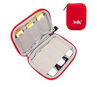 BOJLY USB Flash Drive Storage Bag, Mini Organizer Accessory Bag, Waterproof Durable Nylon Protective Case with 6 Slots for SD Card, USB Flash Drive, Headphone Cable, Red