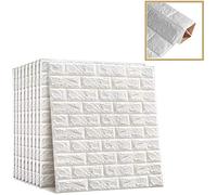 BOJU 10Pcs 3D Tile Brick Wall Stickers Self-Adhesive Wallpaper Foam Panel White 38×44cm