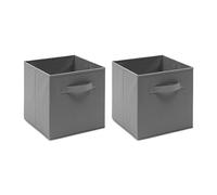 BOJU 2pcs Foldable Canvas Storage Box Grey Fabric Small Unit Storage Cube Basket Bin with Handle for Kids Toy Nursery Clothes Wardrobe