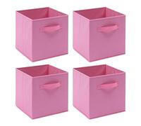 BOJU 4pcs Foldable Canvas Storage Box Collapsible Pink Fabric Unit Storage Cube Basket Bin for Kids Toy Nursery Clothes Wardrobe