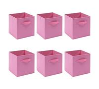 BOJU 6pcs Foldable Canvas Storage Box Collapsible Pink Fabric Unit Storage Cube Basket Bin for Kids Toy Nursery Clothes Wardrobe