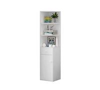 BOJU Corner Wood Bookcase Cabinet with Drawers and 3 Shelves Living Room Unit Storage Display Book Shelves Tall Slimline Bedroom Cupboard Sideboard for Small Dorm Apartment