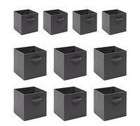 BOJU Dark Grey Storage Box Cube Pack of 10 Wardrobe Unit Storage Organiser Canvas Storage Box Bin Fabric Collapsible with Handle for Kids Toys Clothes Laundry Underwear Bedroom (Dark Grey, ×10)