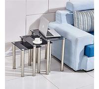 BOJU Living Room Black Glass Coffee Table Nesting of Table Set of 3 Small Sofa Side End Tea Table (Rectangular, Black)