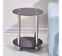 BOJU Modern Glass Nest of Coffee Table Set of 3 for Living Room Bedroom, Small Sofa Side End Table Tempered Glass with Chrome Legs (2 tiers round black)