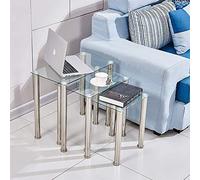 BOJU Modern Living Room Small Clear Glass Coffee Table Nesting of Set of 3 Table Sofa Side End Tea Table (type6, White)
