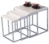 BOJU Modern Nesting Table Set of 3 Living Room White High Gloss Wood Coffee End Table Tea Sofa Side Table with Chrome Legs for Corner Small Space(White)