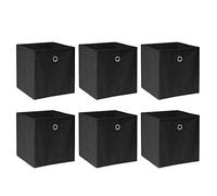 BOJU Set of 6 Folding Unit Storage Organizer Cubes Box Black Canvas Fabric for Shelves Drawers Wardrobe Collapsible Basket Bin for Kids Room Toy Nursery Clothes Closet Collection