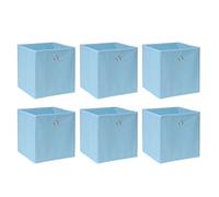 BOJU Set of 6 Folding Unit Storage Organizer Cubes Box Blue Canvas Fabric for Shelves Drawers Wardrobe Collapsible Basket Bin for Kids Room Toy Nursery Clothes Closet Collection