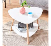 BOJU Small Oval Side Sofa Table with Storage Shelf 2 Tiers Corner Living Room Coffee End Tea Snack Table for Girl Kids Room Office Waiting Room Reception Table