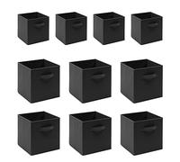 BOJU Storage Box Cube Wardrobe Storage Organiser Canvas Storage Box Bin Fabric Collapsible with Handle for Kids Toys Clothes Laundry Underwear Bedroom (Black, ×10)